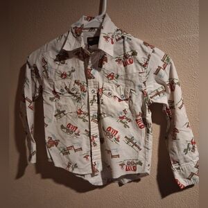 Rusrler Vintage Western Cowboy 100% Cotton Pearl Snap Button Down Top S